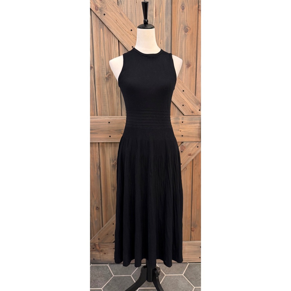 PrettyGarden Black‎ Ribbed Knit Sleeveless Midi Dress Crew Neck Medium NWT